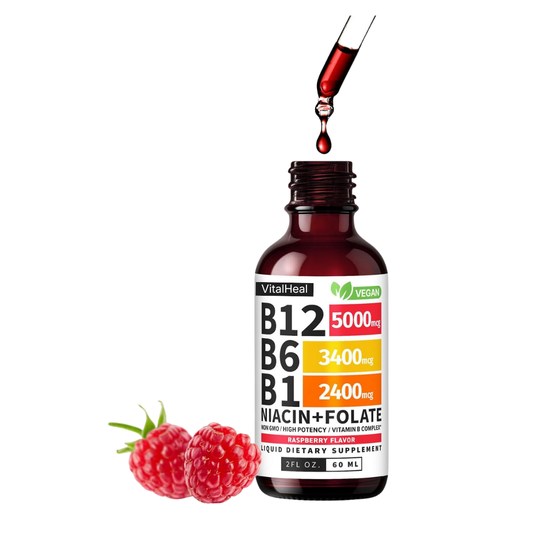 Liquid B-Complex Drops with B12, B6, B1, Folate & Niacin – Energy & Immune Support