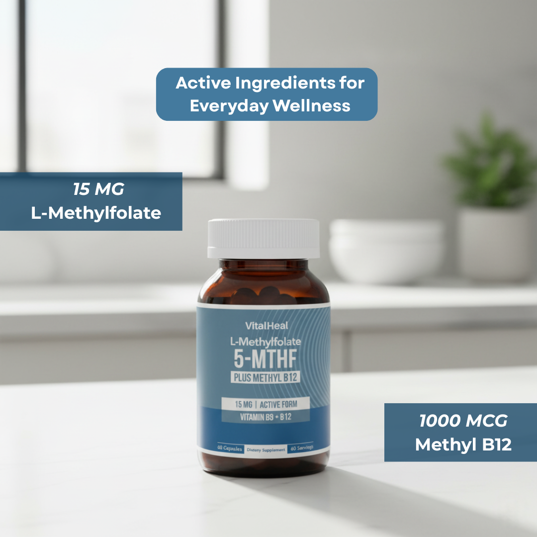 L-Methylfolate 15mg + B12 – Pro Strength Methylation Support Capsules