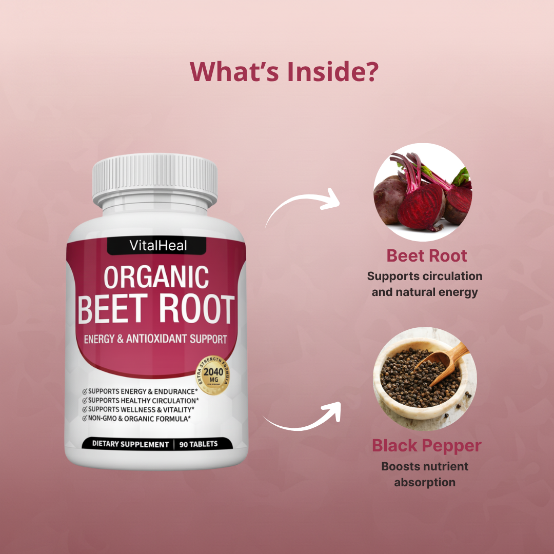 Organic Beet Root Tablets – Natural Nitric Oxide Support for Energy & Healthy Circulation