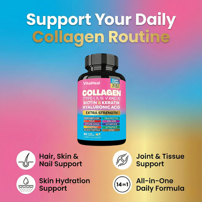 14-in-1 Multi-Type Collagen with Biotin, Keratin & Hyaluronic Acid for Hair, Skin and Nails