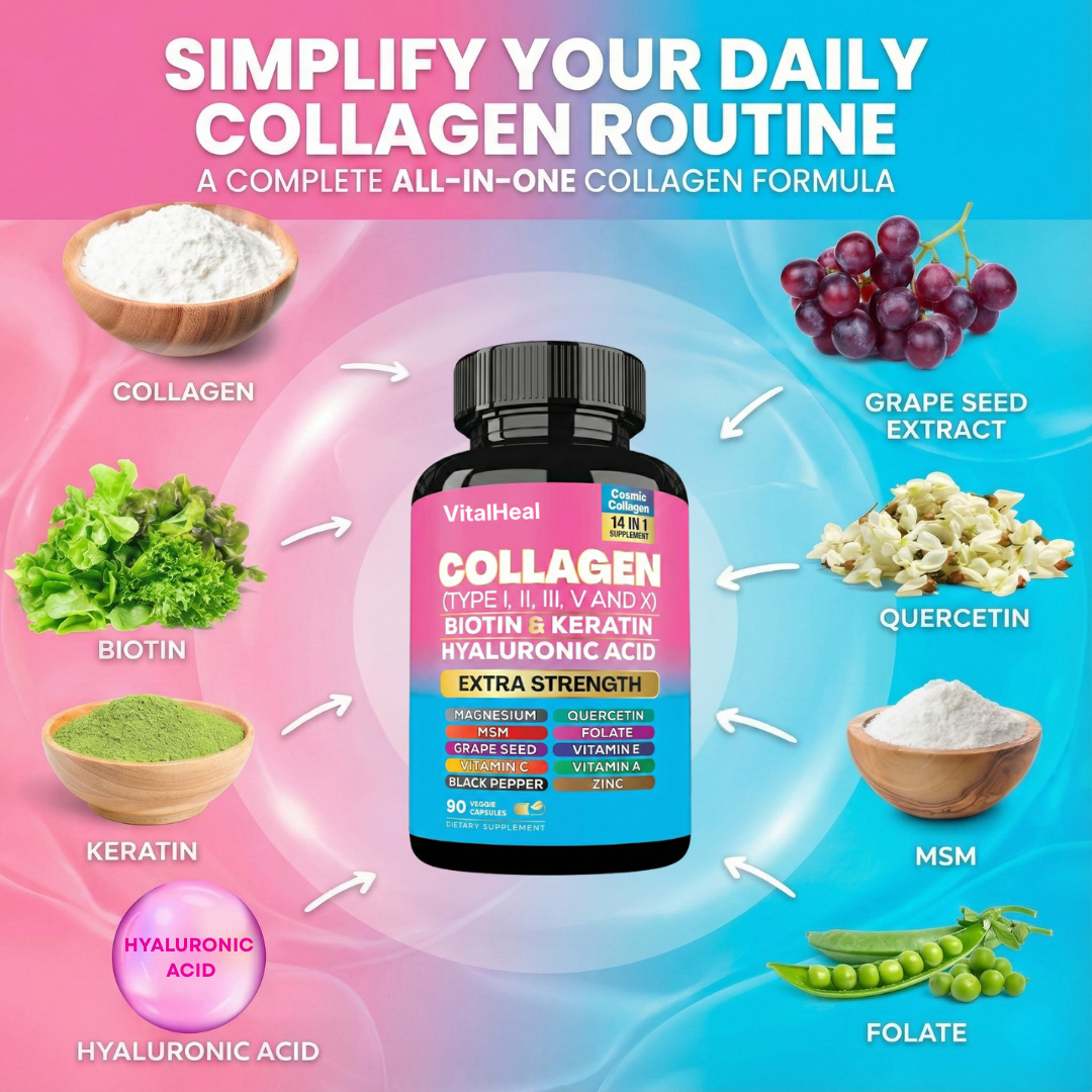 14-in-1 Multi-Type Collagen with Biotin, Keratin & Hyaluronic Acid for Hair, Skin and Nails
