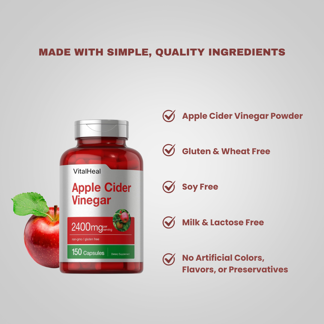 Apple Cider Vinegar Capsules 2400mg - High Potency ACV Supplement