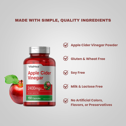 Apple Cider Vinegar Capsules 2400mg - High Potency ACV Supplement