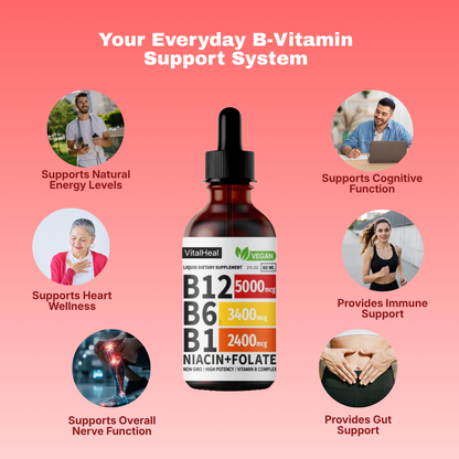 Liquid B-Complex Drops with B12, B6, B1, Folate & Niacin – Energy & Immune Support