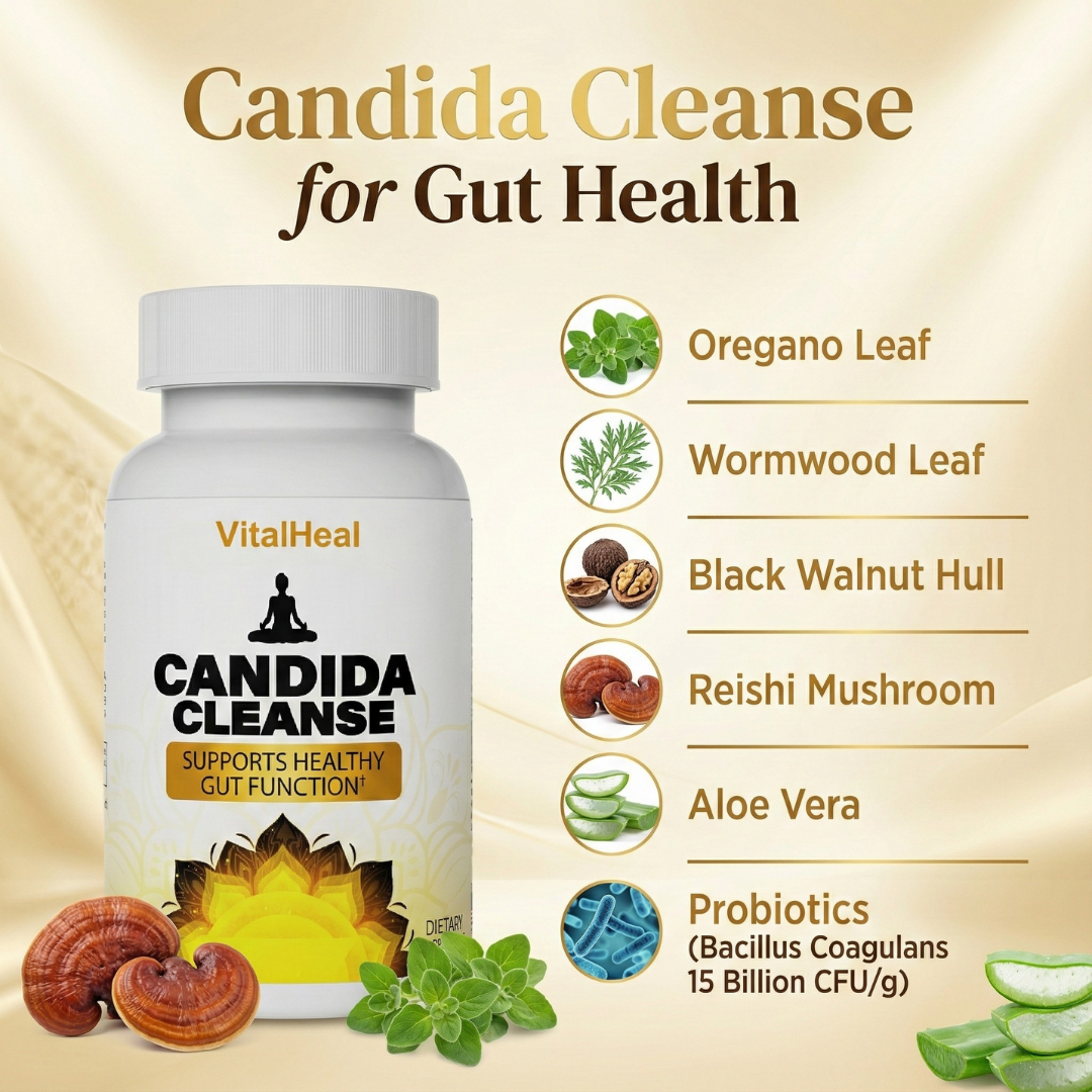 Candida Cleanse – Gut Support with Natural Herbal Formula, Oregano Leaf, Black Walnut & Caprylic Acid