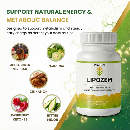 Lipozem Advanced Formula with Apple Cider Vinegar & Garcinia – Metabolism & Energy Support