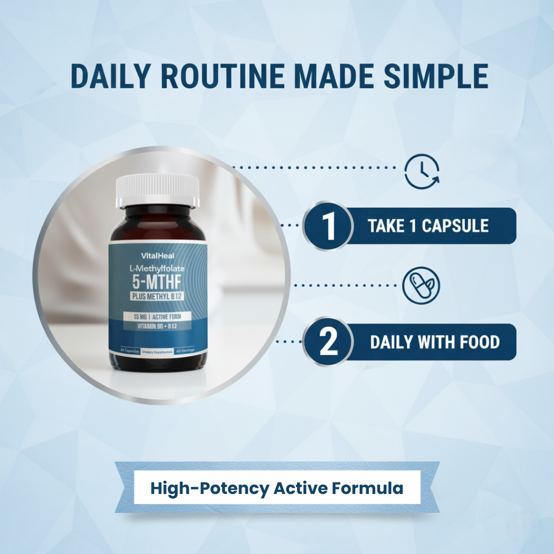 L-Methylfolate 15mg + B12 – Pro Strength Methylation Support Capsules