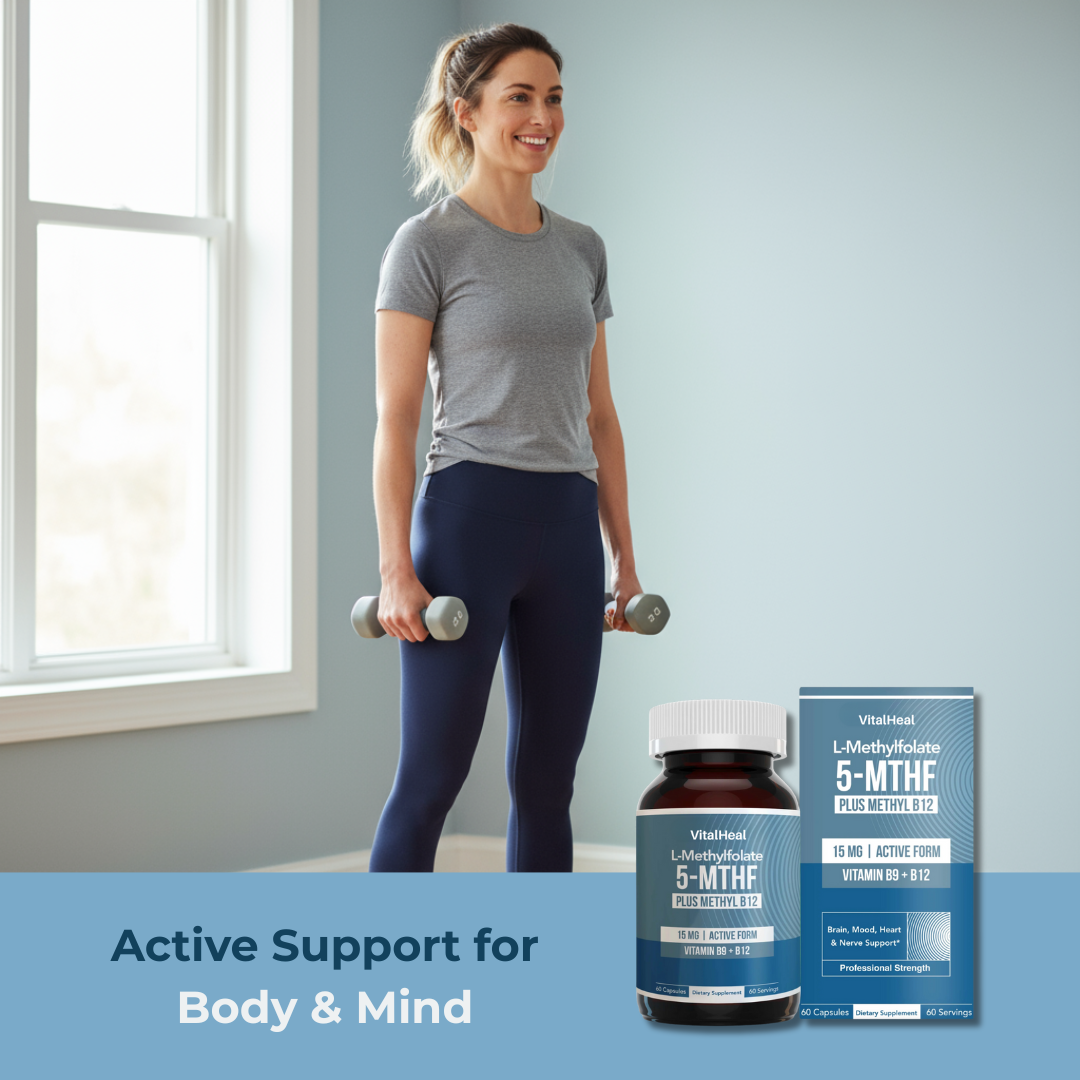 L-Methylfolate 15mg + B12 – Pro Strength Methylation Support Capsules