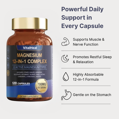 12 in 1 Magnesium Complex Capsules – For Sleep, Nerve, and Muscle Support