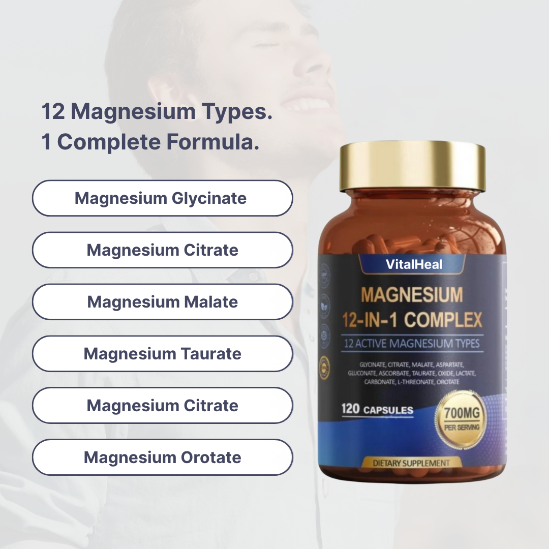 12 in 1 Magnesium Complex Capsules – For Sleep, Nerve, and Muscle Support