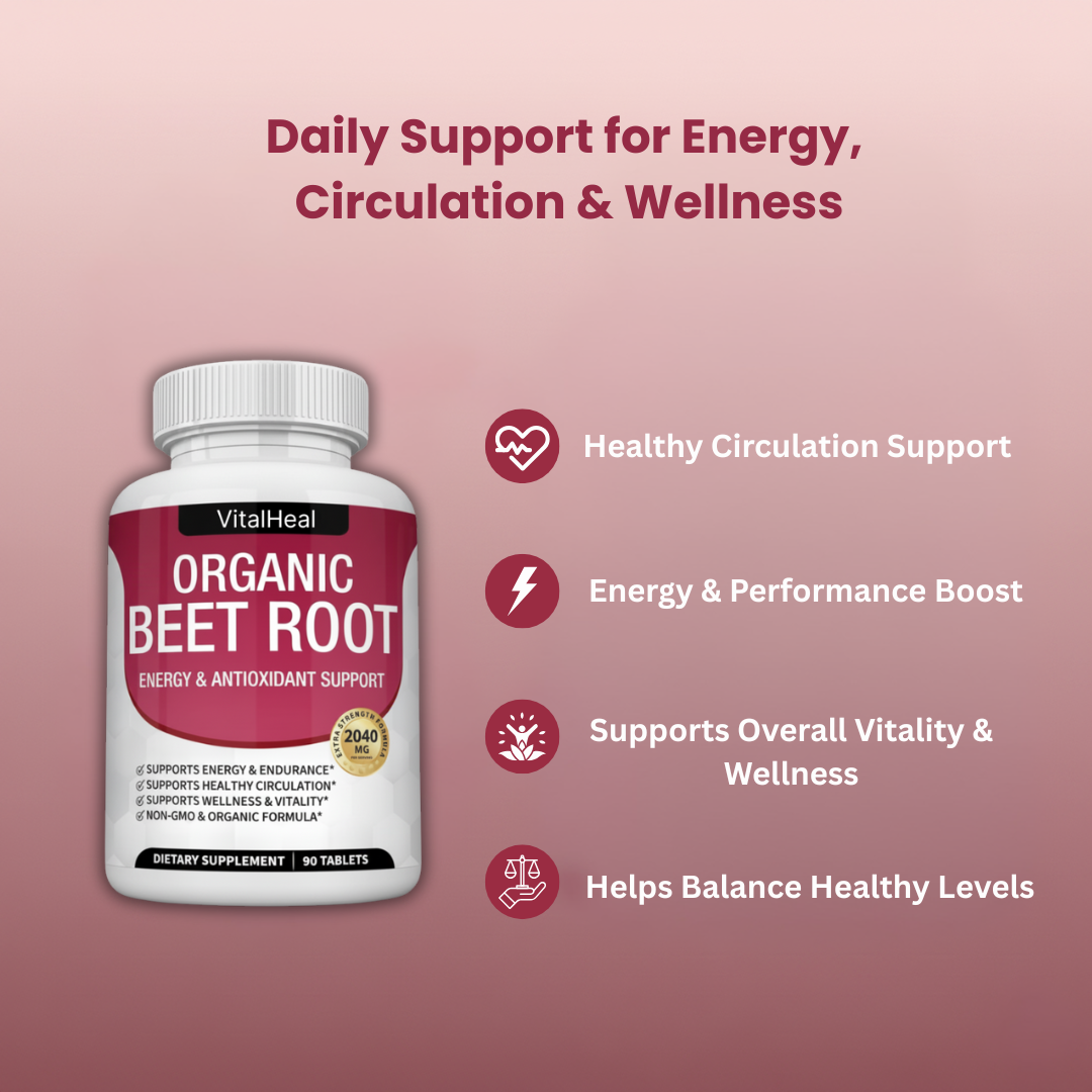 Organic Beet Root Tablets – Natural Nitric Oxide Support for Energy & Healthy Circulation