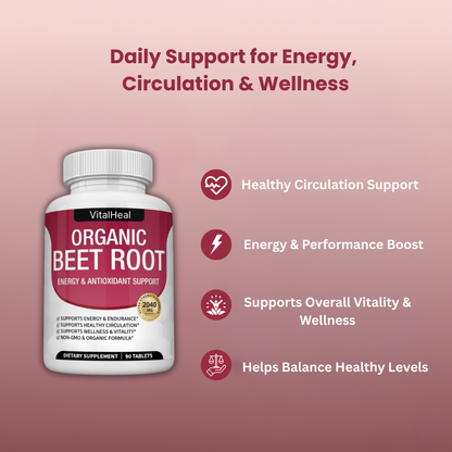 Organic Beet Root Tablets – Natural Nitric Oxide Support for Energy & Healthy Circulation